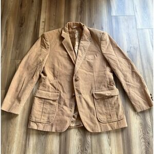 Pomeroys Men's Sz 42R Corduroy Blazer Sports Coat Suede Elbow Pads Tan